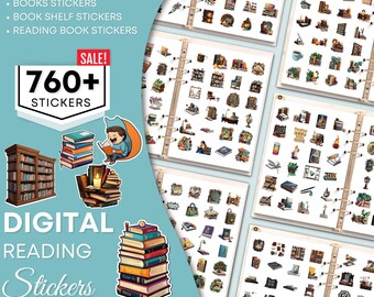 760+ Book Lover Digital Stickers, Goodnotes Stickers, Reading Time Stickers, PNG Reading Stickers, Books Clipart, Bookish Digital Planner