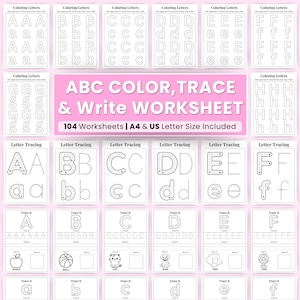 Letter Trace & Color Worksheet Printable, Alphabet Busy Book, Learning Binder, Preschool Curriculum, Toddler Tracing Activities Kindergarten