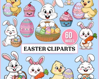 Pastel Easter Clipart, Watercolor, Cute Easter Png, Easter Sublimination, Easter Bunny Chick, Dessert, Easter Eggs, Floral, Commercial Use