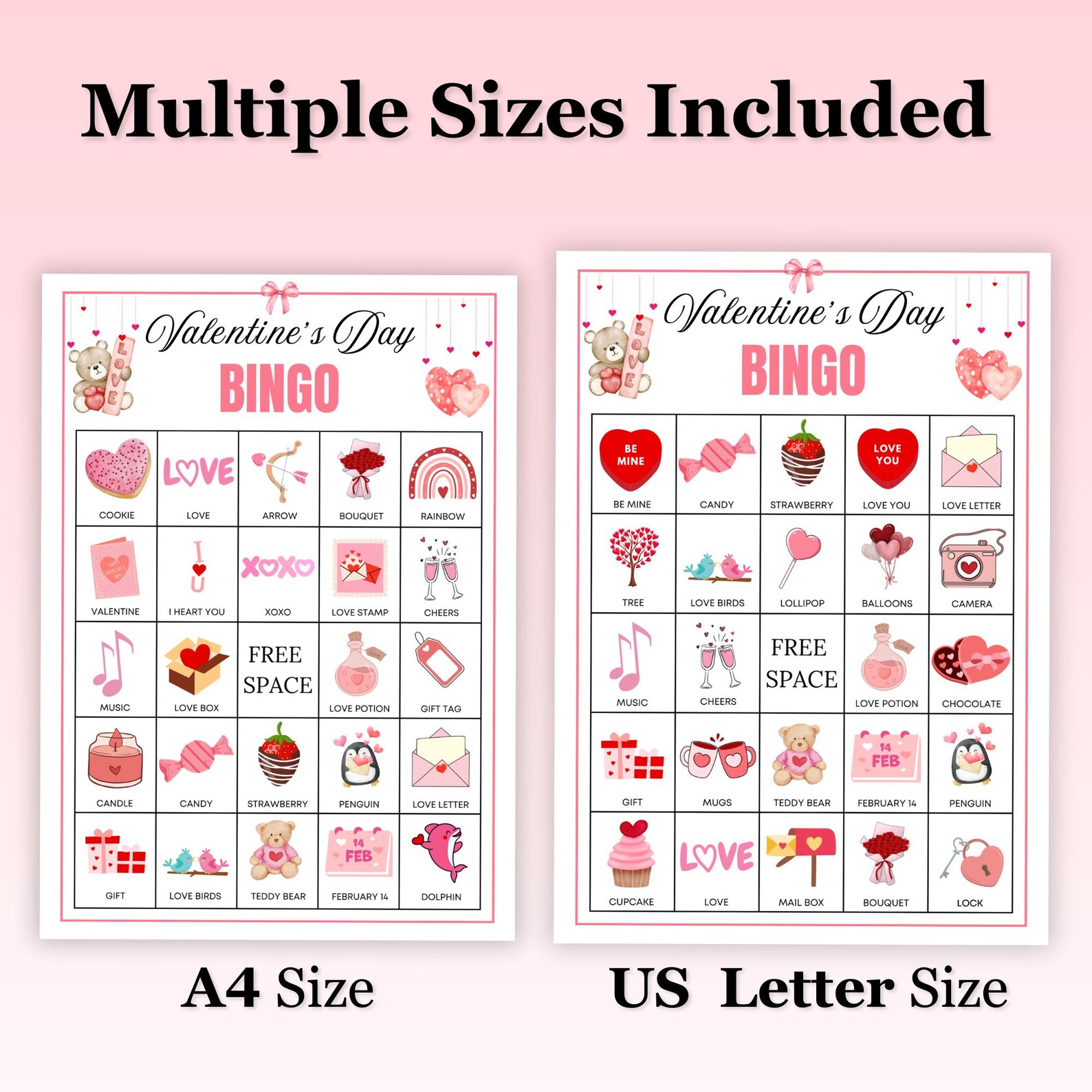 60 Valentines Bingo Game Cards Printable, Valentine's Day Bingo Cards ...