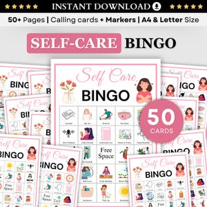 Self Care Bingo, 50 Self Care Bingo Cards, Self Care Challenge, Self Love Challenge, Wellness Bingo, Self Care Checklist, Self Care Activity