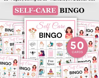 Self Care Bingo, 50 Self Care Bingo Cards, Self Care Challenge, Self Love Challenge, Wellness Bingo, Self Care Checklist, Self Care Activity