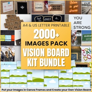 2025 Vision Board Images Manifest Happiness Printable PDF Mood Board for Women Inspiring Positive Affirmations Abundance Law of Attraction