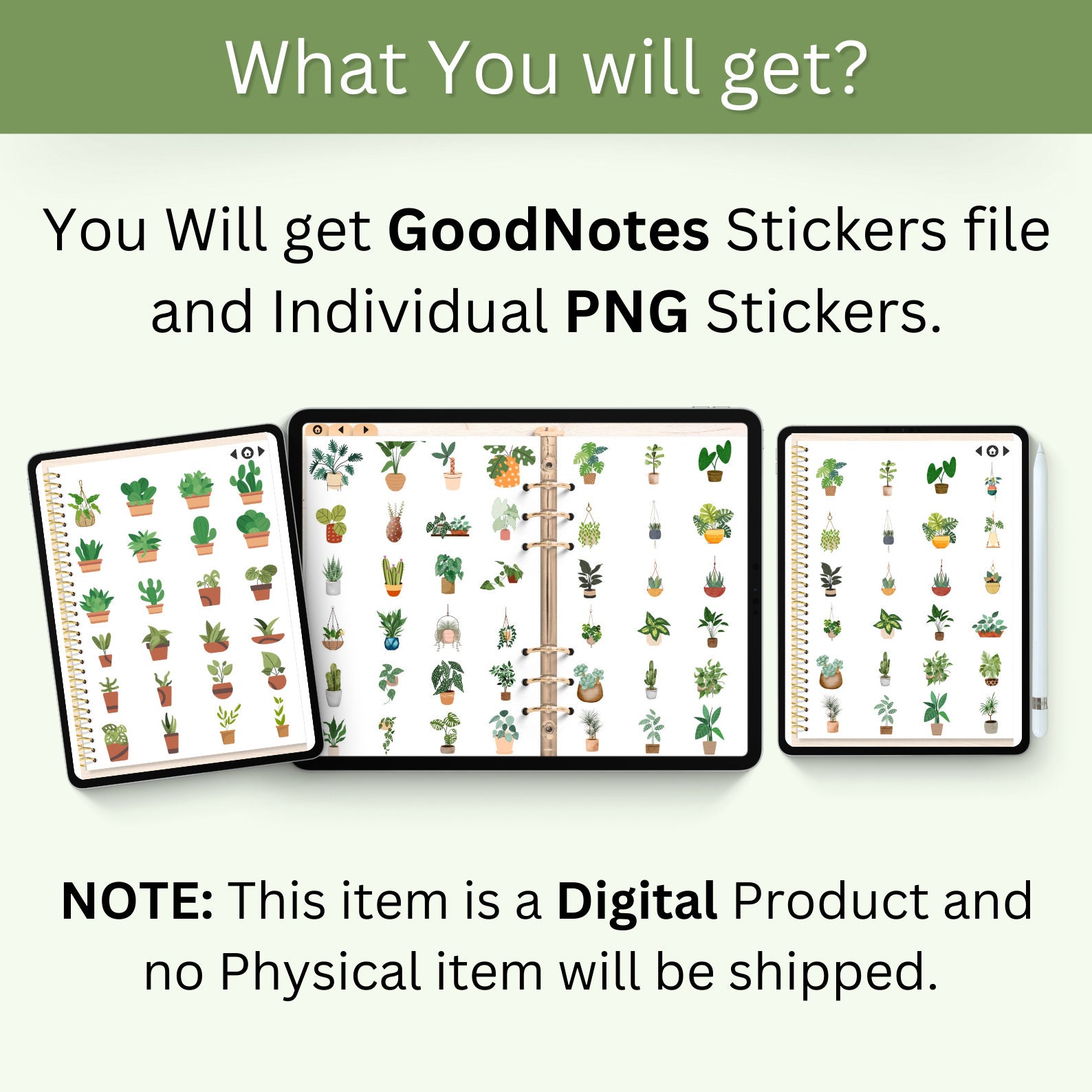 Green Botanical Digital Stickers for Goodnotes, Daily Digital Sticker ...
