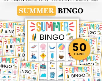 Summer Bingo Cards Printable, Beach Bingo Game for Kids, Vacation Activity, Summer Party Game, Instant Download, Bingo PDF