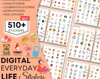 Dagelijks digitaal stickersboek voor Goodnotes, PNG-bestanden met digitale stickers, plaknotities, digitale pictogramstickers, digitale plannerstickers