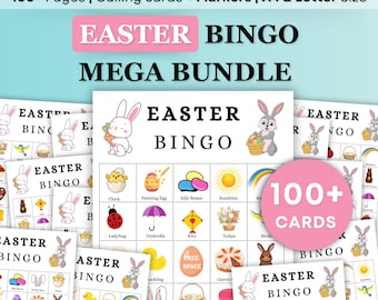Easter Bingo, 100 Printable Easter Bingo Cards, Easter Activity For Kids, Kids Easter Party Game, Easter Classroom Activity, Easter Game