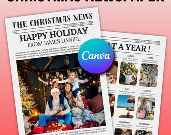 Year in Review Holiday Card Template, What A Year Card Photo Collage, Printable Newspaper Christmas Card Template, Holiday Newsletter