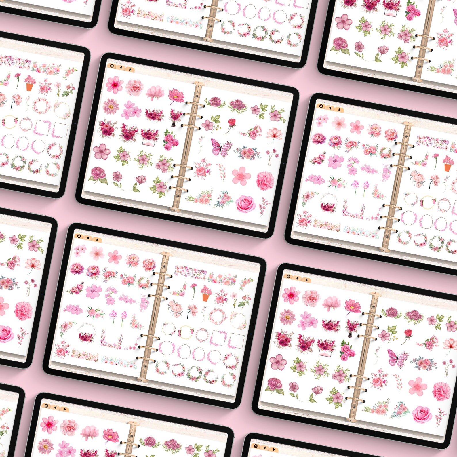 Pink Floral Digital Sticker Book for Goodnotes, PNG Digital Stickers ...