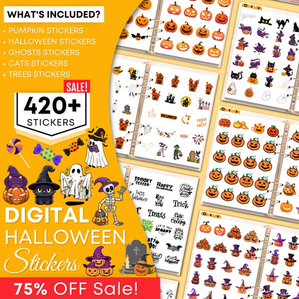 Halloween Digital Stickers, Cute Spooky Stickers, Halloween Stickers, Goodnotes Stickers, Holiday Stickers, OneNote Stickers, PNG Stickers