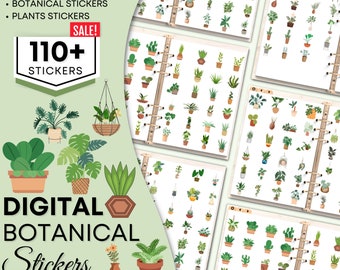 Green Botanical Digital Stickers for Goodnotes, Daily Digital Sticker, Boho Flower Stickers, Digital Planner Stickers, Good notes Stickers