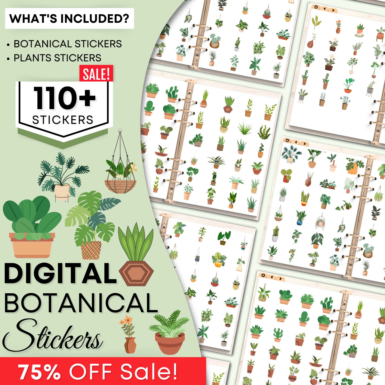 Green Botanical Digital Stickers for Goodnotes, Daily Digital Sticker ...