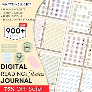 Adesivi digitali per la lettura del diario / Adesivi Bookish GoodNotes / Widget Tropi Generi / Adesivi ispiratori per topi di biblioteca / Notabilità