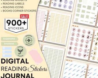 Adesivi digitali per la lettura del diario / Adesivi Bookish GoodNotes / Widget Tropi Generi / Adesivi ispiratori per topi di biblioteca / Notabilità
