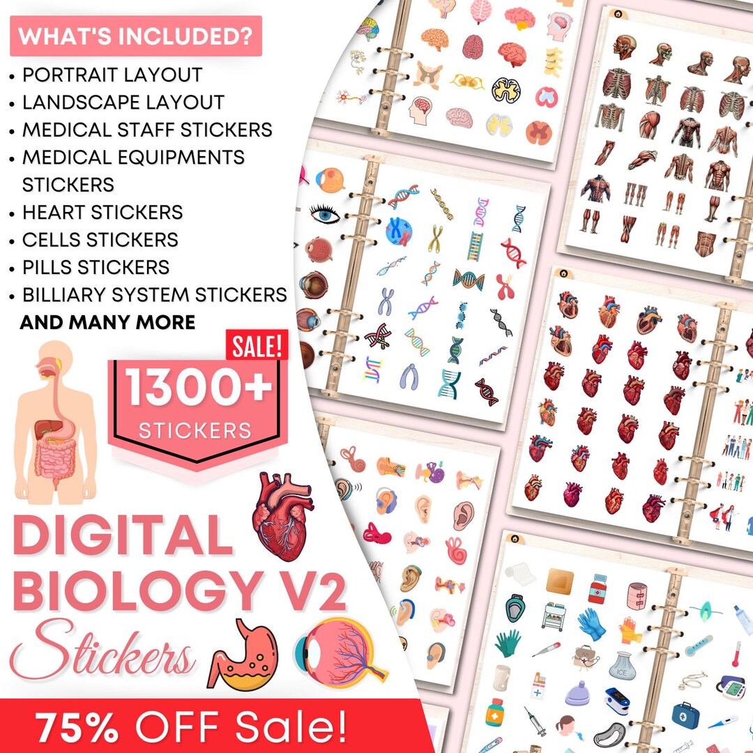 1300 + Biology Digital Stickers, Pre-cropped Human Body Stickers ...