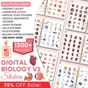 1300 + Biologie Digitale Aufkleber, Abgeschnittene Aufkleber, Biologie & Anatomie Digitale Aufkleber, Goodnotes-Aufkleber, Medizinische Aufkleber