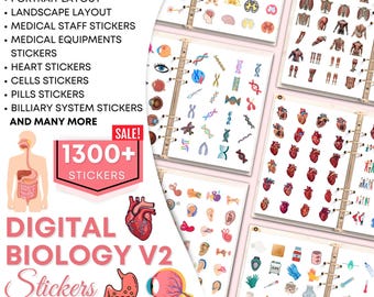 1300 + Biology Digital Stickers, Pre-cropped Human Body Stickers, Biology & Anatomy Digital Stickers, Goodnotes Stickers, Medical Stickers