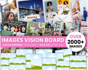 2025 Vision Board Images Manifest Happiness Printable PDF Mood Board for Women Inspiring Positive Affirmations Abundance Law of Attraction
