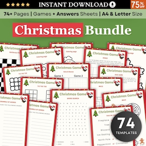 Printable Family Christmas games bundle, Holiday party games activities for adults and kids, Festive family games, Christmas movie trivia