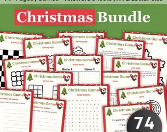 Printable Family Christmas games bundle, Holiday party games activities for adults and kids, Festive family games, Christmas movie trivia