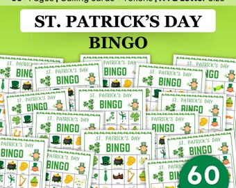 St. Patrick's Day Bingo, 60 St. Patrick's Bingo Cards, St. Patrick's Day Game, St. Paddy's Game for Kids, St. Patrick's Day Party Game kit
