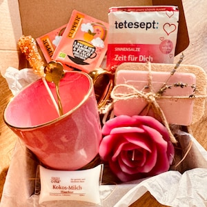 Personalisierte Geschenkbox mit Wunschtext, Wellnessbox/Wohlfühlset, Muttertag/Weihnachten Geschenkset für Mutter/Frau/Freundin/Teeset/Tasse