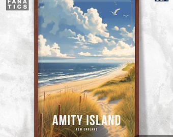 Amity Island Vintage Retro Poster, Amity Island Print, Travel Print, Home Decor, New England Travel Poster, Movie Wall Art, Modern Wall Art