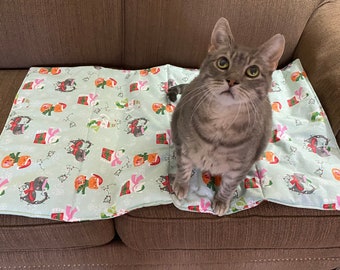 Lit tapis de couverture pour chat sur le thème de Noël vert clair (grand)