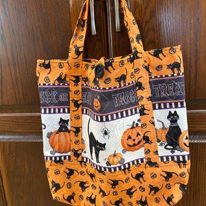 Orange Halloween Cat Pumpkin Tote Bag