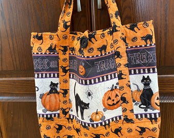 Orange Halloween Katze Kürbis Tote Bag