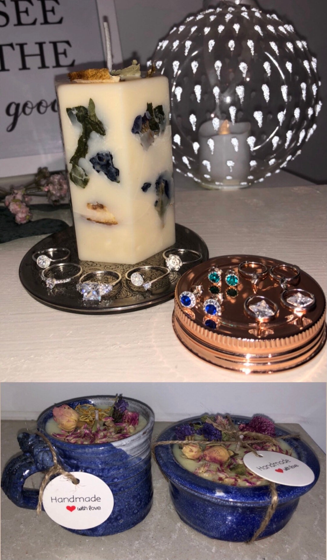 Candle With Real Silver Jewellery Inside Dried Flower Candle Pillar