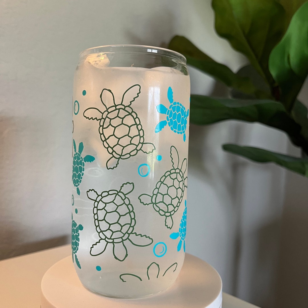 Sea Turtle 16 OZ Glass Can Cup - Etsy