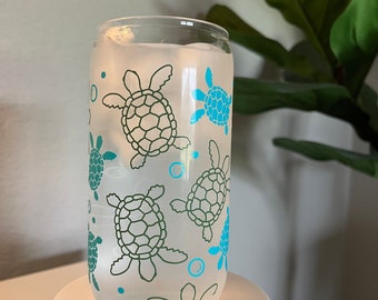 Sea Turtle 16 OZ Glass Can Cup