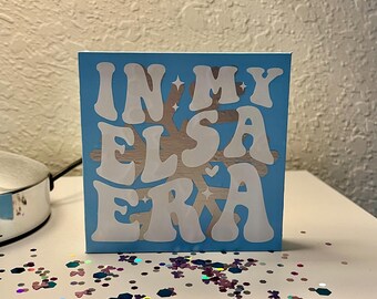 In My Elsa Era Sign | Light Blue 4x4 Shelf Decor | Silver Snowflake & White Vinyl Lettering | Frozen Queen Wood Block Gift