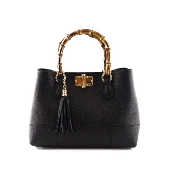 Genuine Leather Woman Bag Bamboo Handles Made in Italy High Etsy