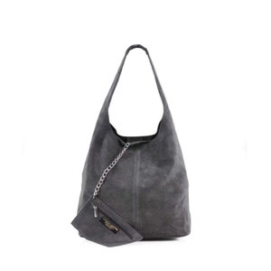 Sac à bandoulière Hobo pour femme en pochette en daim, sac Shopper en cuir suédé souple Gris