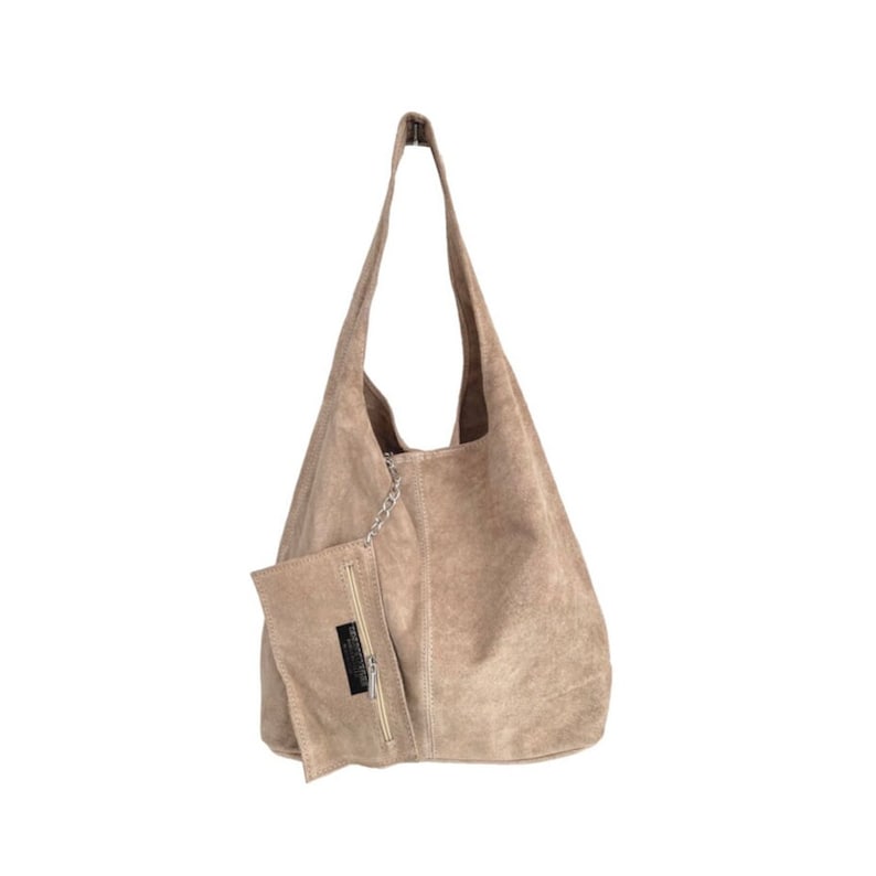 Sac à bandoulière Hobo pour femme en pochette en daim, sac Shopper en cuir suédé souple Taupe Chiaro