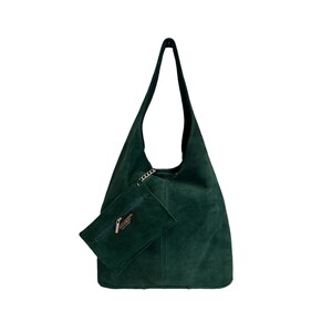 Sac à bandoulière Hobo pour femme en pochette en daim, sac Shopper en cuir suédé souple Petrolio