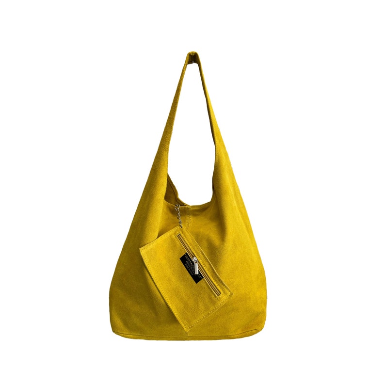 Sac à bandoulière Hobo pour femme en pochette en daim, sac Shopper en cuir suédé souple Giallo