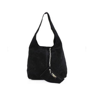 Sac à bandoulière Hobo pour femme en pochette en daim, sac Shopper en cuir suédé souple Noir