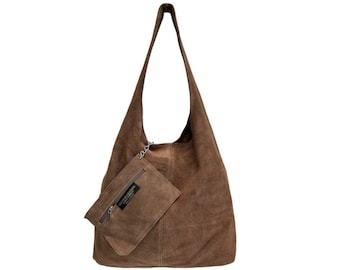 Hobo shoulder bag for women in suede clutch bag, Shopper bag in soft suede leather