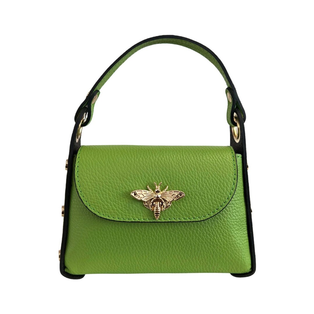 Genuine Dollar Leather Mini Bag With Beeshaped Lobster Clasp Closure