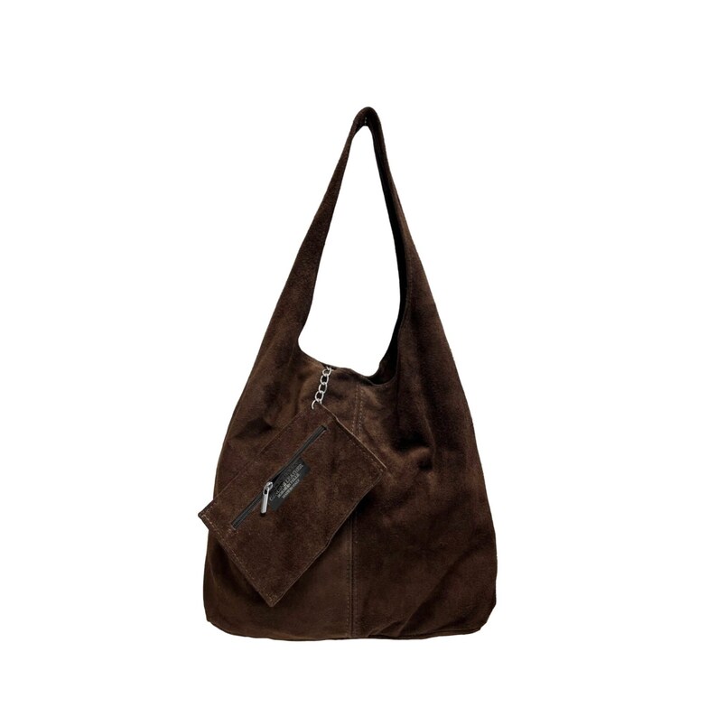 Sac à bandoulière Hobo pour femme en pochette en daim, sac Shopper en cuir suédé souple Marrone Scuro