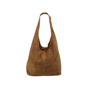 Sac à bandoulière Hobo pour femme en pochette en daim, sac Shopper en cuir suédé souple Cuoio