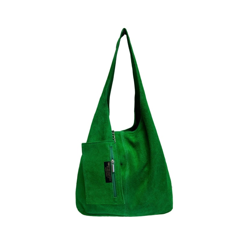 Sac à bandoulière Hobo pour femme en pochette en daim, sac Shopper en cuir suédé souple Verde Smeraldo