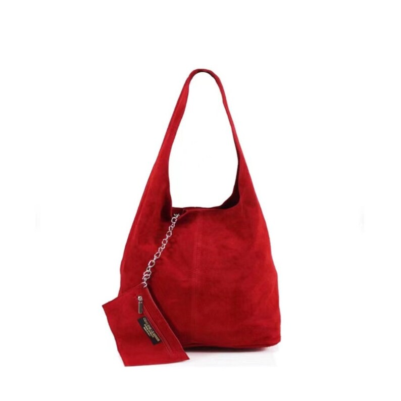 Sac à bandoulière Hobo pour femme en pochette en daim, sac Shopper en cuir suédé souple Rouge