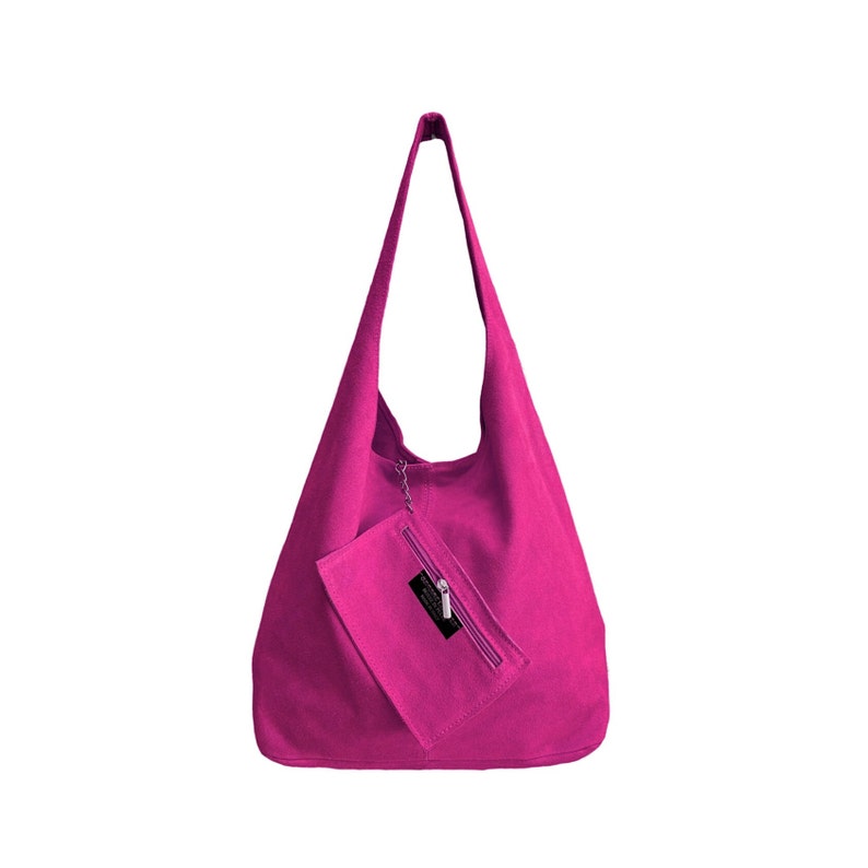 Sac à bandoulière Hobo pour femme en pochette en daim, sac Shopper en cuir suédé souple Fucsia