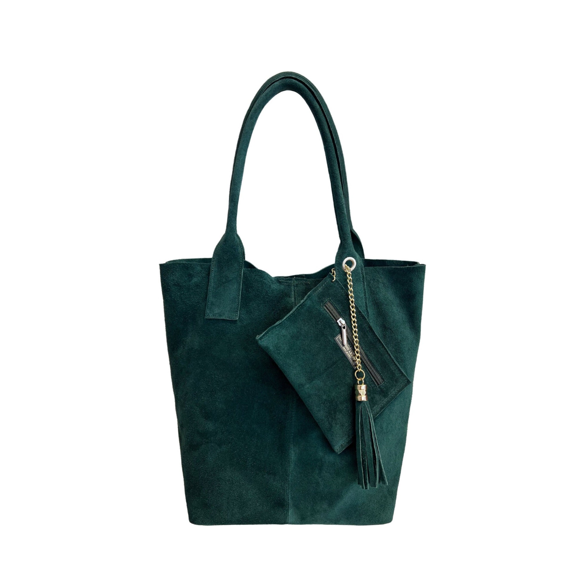 Delia Suede Leather Fringe Bucket Bag in Dark Blue