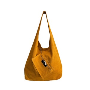 Sac à bandoulière Hobo pour femme en pochette en daim, sac Shopper en cuir suédé souple Giallo Scuro