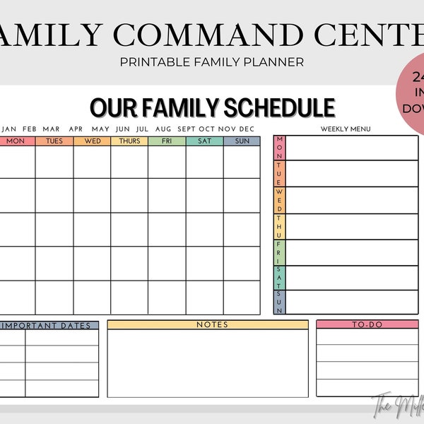Command Center | Family Planner | Family Chore Chart | Family Calendar | Weekly Family Schedule | Instant Download |